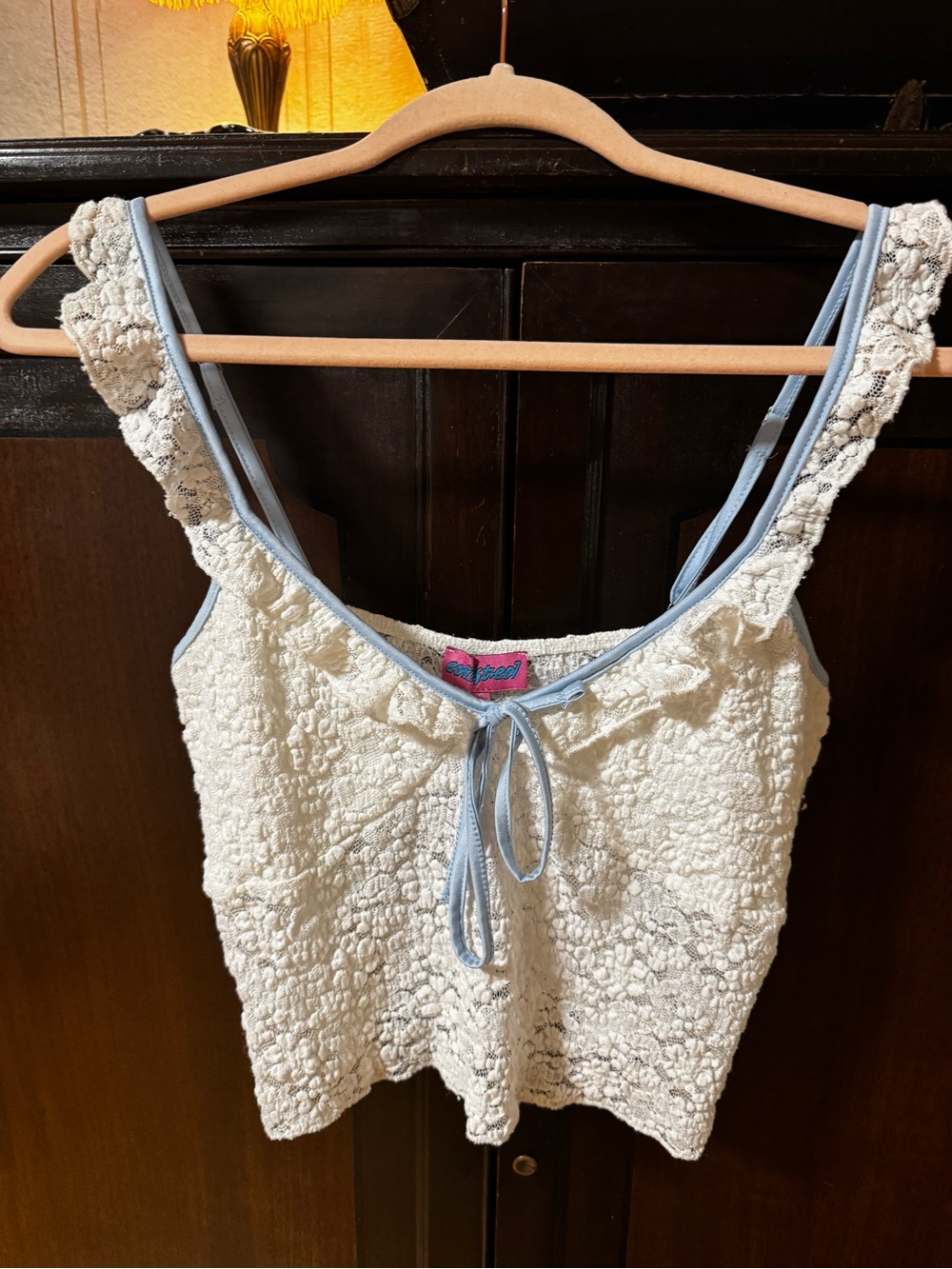 Edikted Cream Lace Camisole with Light Blue Trim
